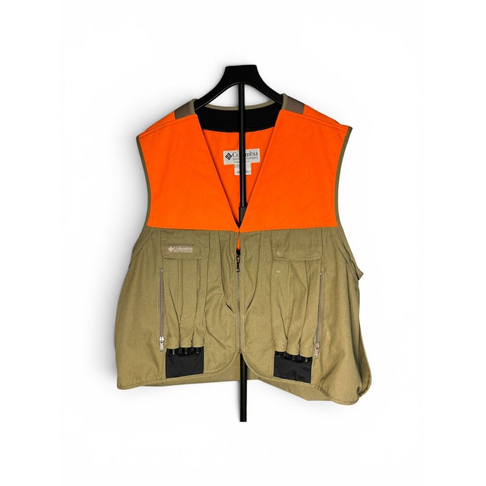 Columbia Men's XXL Blaze Orange Hunting Shooting Vest Canvas Zip Pockets